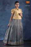 Girls Grey Golden Honeycomb Pattu Pavadai 