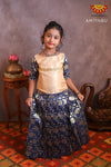 Girls Navy Blue Golden Creeper Pattu Pavadai 