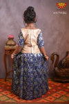 Girls Navy Blue Golden Creeper Pattu Pavadai 