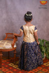 Girls Navy blue Golden Rose Bunch Pattu Pavadai 