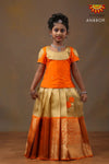 Girls Orange Cashew BudPattu Pavadai 