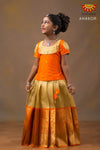 Girls Orange Cashew BudPattu Pavadai 