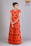 Girls Orange Cotton Pine Tree Long Gown 