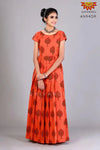 Girls Orange Cotton Pine Tree Long Gown 