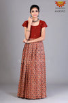 Girls Red Kalamkari Cotton Long gown 