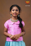 Girls Sky Blue Chanderi Silver Stripes Pattu Pavadai 
