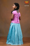 Girls Sky Blue Chanderi Silver Stripes Pattu Pavadai 