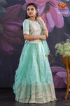 Girls Sky Blue Pastel Gold Butta Lehenga 
