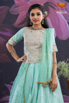 Girls Sky Blue Pastel Gold Butta Lehenga 