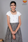 Girls White Kalamkari Cotton Long gown 