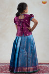 Blue Golden Shell Pattu Pavadai For Girls