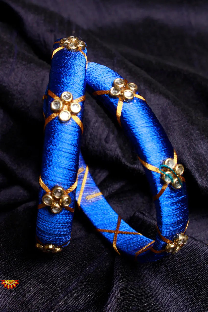 Silk Thread Bangles for Girls in Blue - Main Image