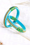 Silk Thread With Stone Work Sky Blue Bangles 