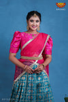 Girls Green Checks Chanbali Half saree | Langa Davani 