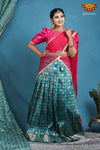 Girls Green Checks Chanbali Half saree | Langa Davani 