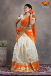 Teenage Girls Orange Twin Mango Half Saree | Langa Davani 