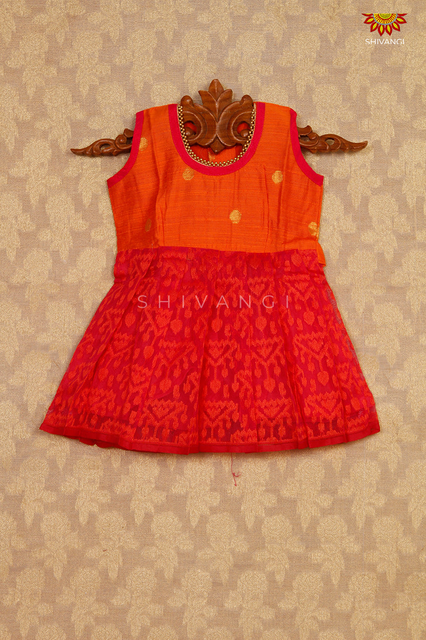 Kids Designer Embellished Pattu  Malai Silk Knee Length Frock with Bead  Embroidery Pattern  Zari Border