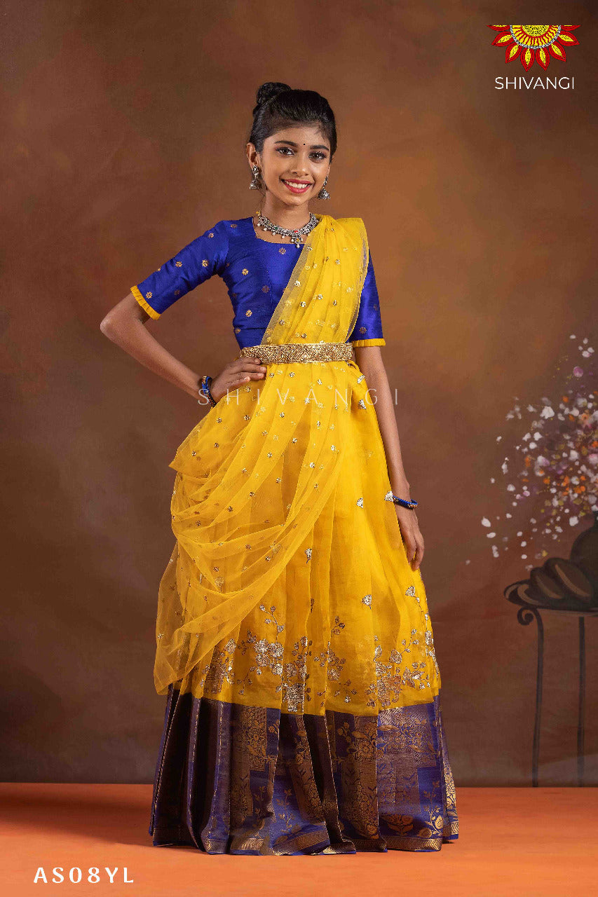 Yellow 10 Years Ghagra Choli Latest Elephant Border Design Lehenga